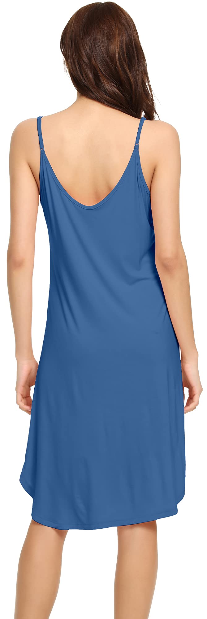 WiWi Bamboo Viscose Slip Dress for Women Super Soft Chemise Plus Size Nightgown Cooling Dresses S-4X, Prussian Blue, Large