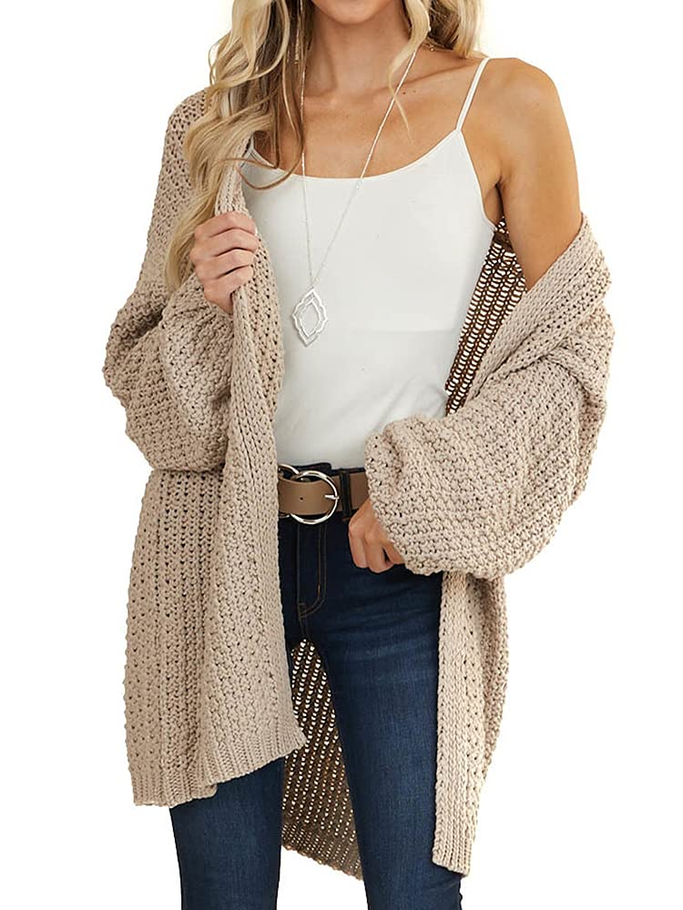 Maroway Womens Long Sleeve Cardigan Oversized Open Front Sweaters Casual Knitwear Khaki