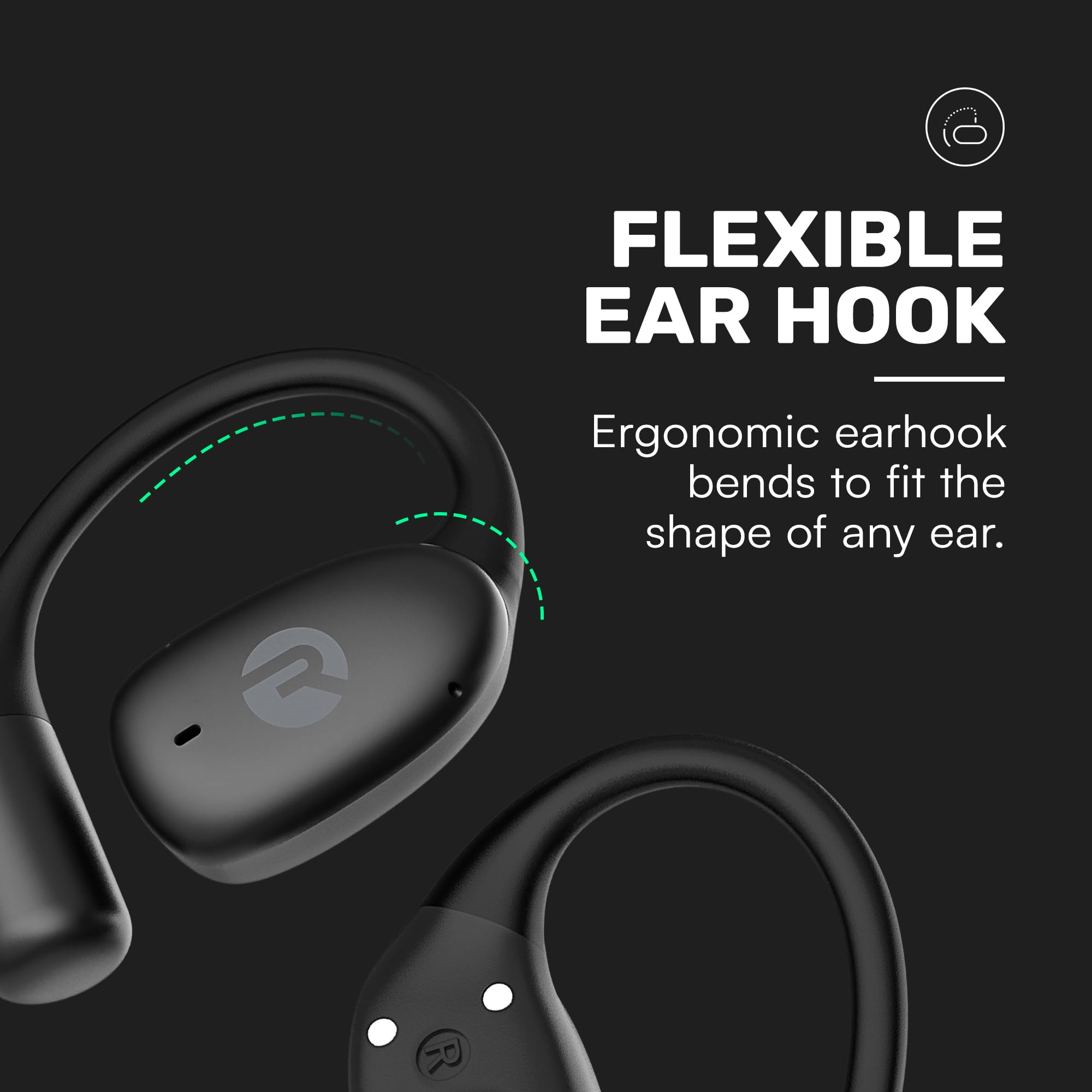 Raycon Essential Open Ear Earbuds – Open Ear Headphones, Earbuds Wireless Bluetooth, Sweat & Water-Resistant Earphones, Running Headphones with Ultra-Lightweight Design, 36 Hours Battery Life (Black)