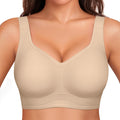 OEAK Womens Wireless Jelly Bra Plus Size Supportive Seamless Bras Full Coverage Push Up Comfortable No Underwire Tshirt Bras Creamy Beige XXL