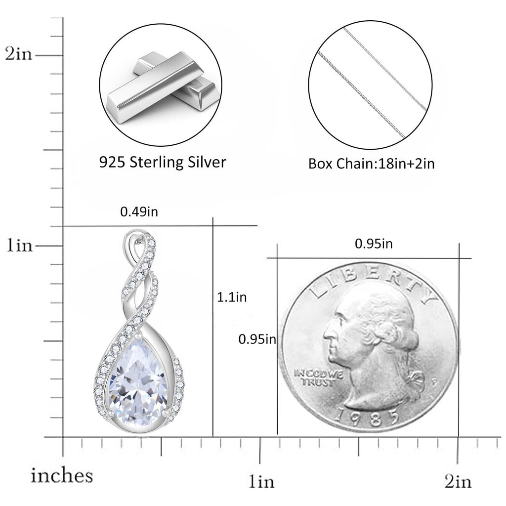 Fahonie 925 Sterling Silver Birthstone Necklace for Women,Infinity Teardrop Birthstone Emerald Pendant Necklace Anniversary Birthday Jewelry Gift for Women Wife Friend 18"+2" Chain