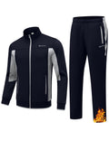 TBMPOY Men's Fleece Lined Tracksuits Sweatsuits 2 Piece Sets Winter Jogging Track Sweat Suits Thermal Casual Outfits Dark Blue/Light Grey L