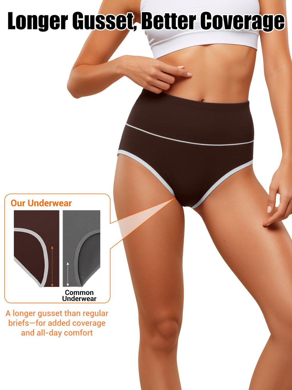 Eadflie Cotton Underwear for Women High Waisted Briefs Stretch Soft Ladies Panties Full Coverage Underpants 5 Pack - Black/Coffee Brown/Camel/Deep Apricot/Heather Gray/S