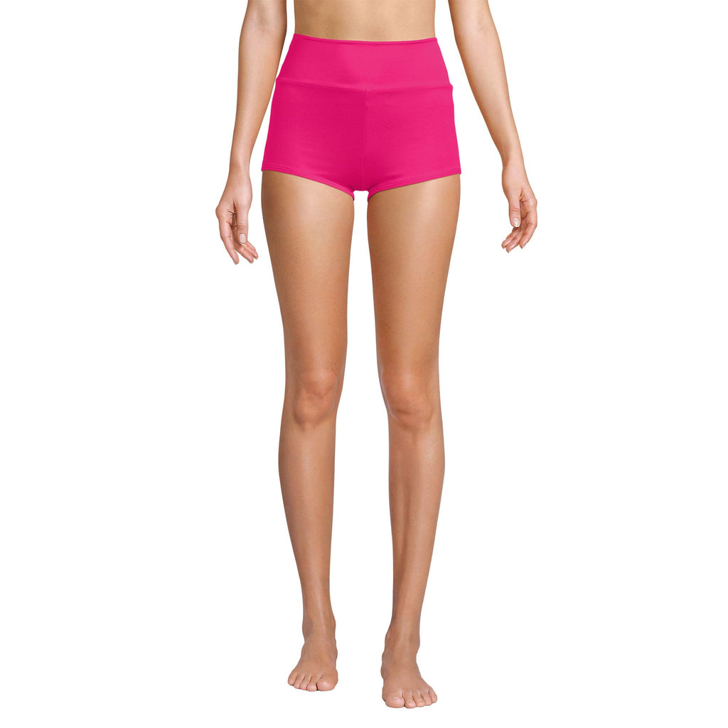 Lands' End Women's Tugless High Waisted Swim Boy Shorts 2 Riviera Rose
