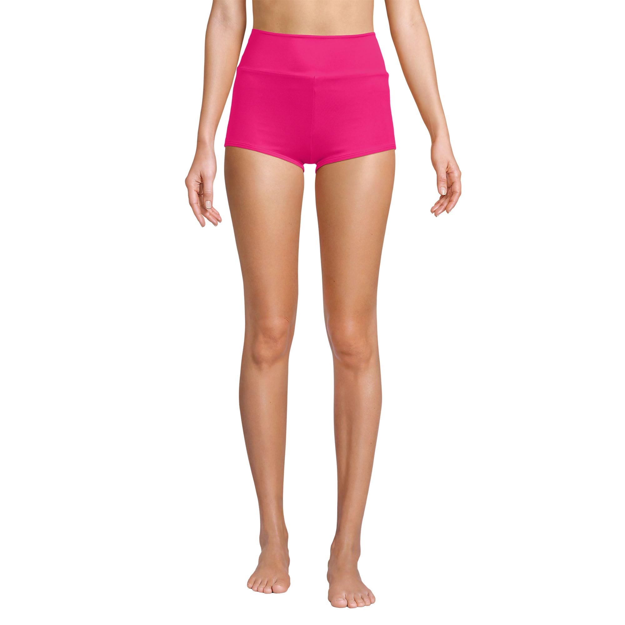 Lands' End Women's Tugless High Waisted Swim Boy Shorts 2 Riviera Rose
