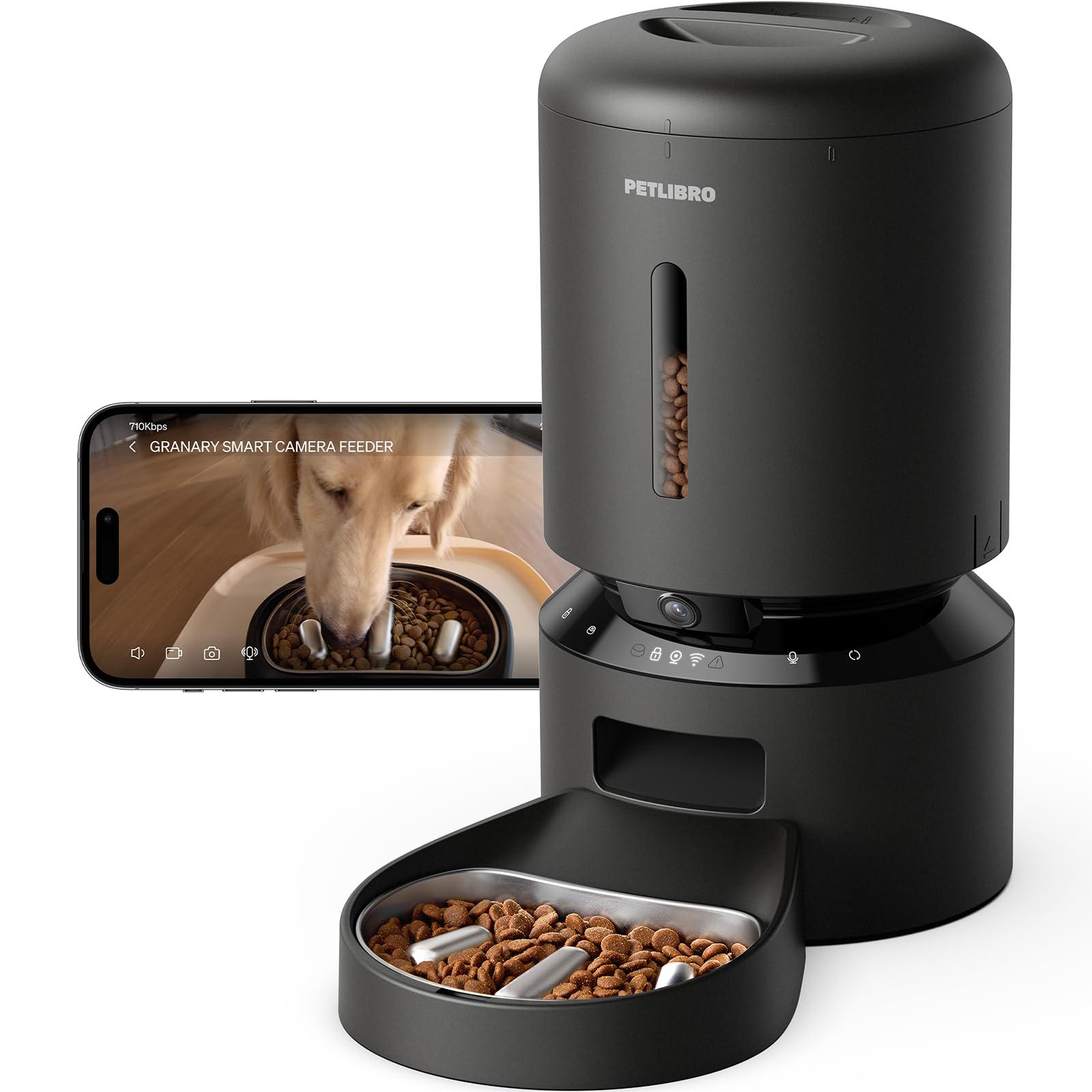 PETLIBRO Automatic Dog Feeder with Camera, Auto Cat Food Dispenser Slow Feeders Dogs Bowl, 1080P HD Video with Night Vision, 5G WiFi with 2-Way Audio, Stainless Steel Slow Food Tray