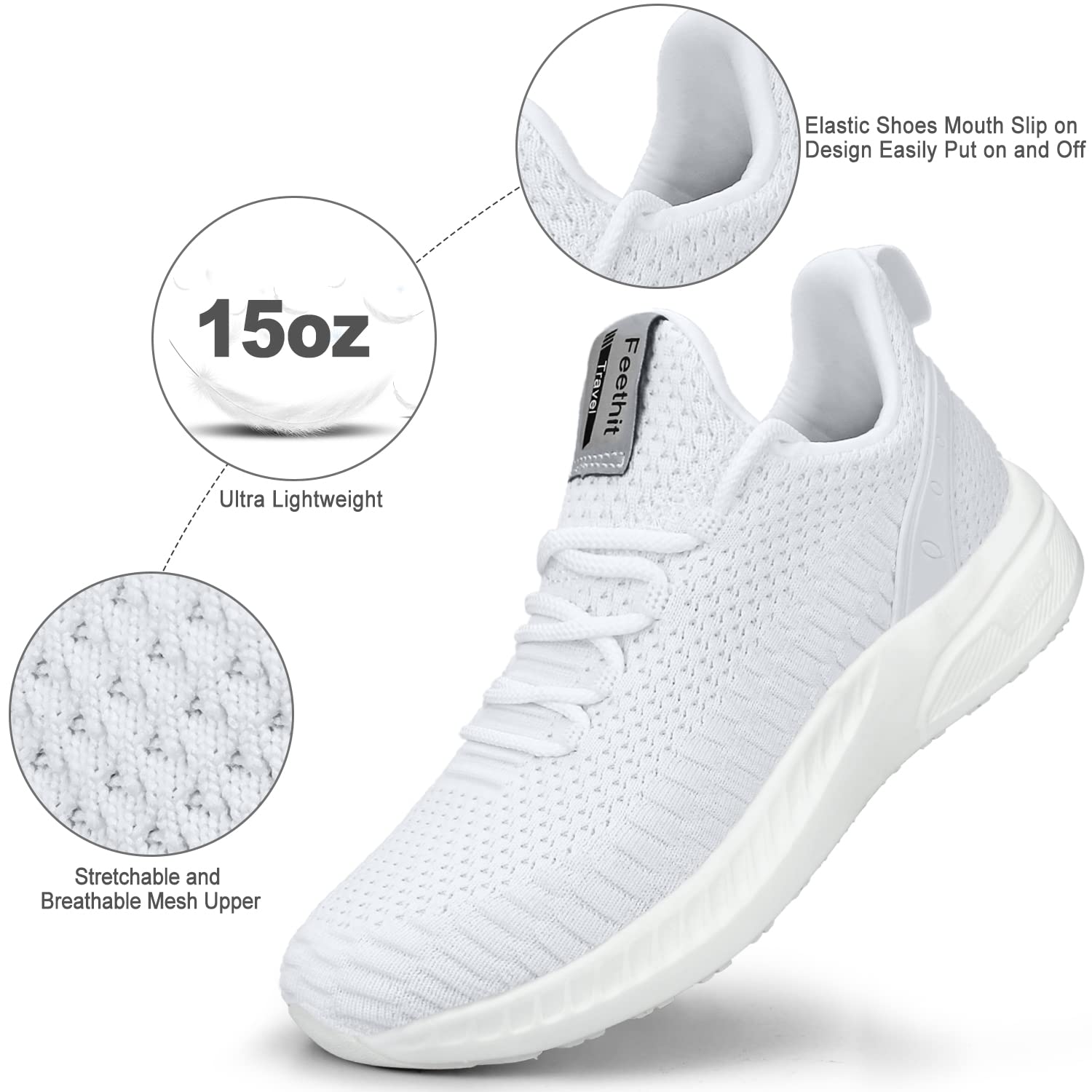 Feethit Mens Slip On Walking Shoes Blade Tennis Shoes Non Slip Running Shoes Lightweight Workout Shoes Breathable Mesh Fashion Sneakers All White Size 10.5