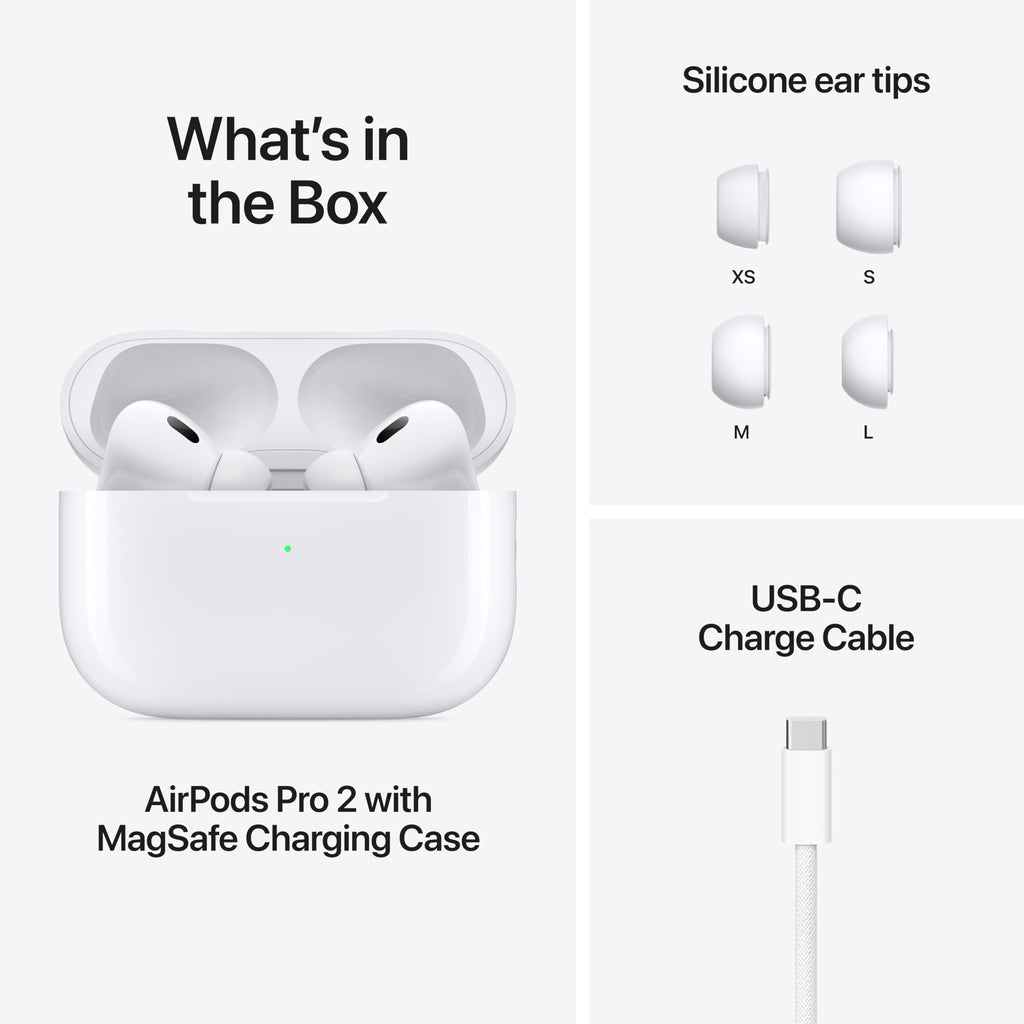 Apple AirPods Pro (2nd Generation) Wireless Ear Buds with USB-C Charging, Up to 2X More Active Noise Cancelling Bluetooth Headphones, Transparency Mode, Adaptive, Personalized Spatial Audio, White