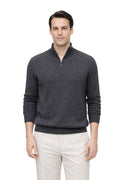 State Cashmere Men's Half Zip Mock Neck Sweater 100% Pure Cashmere Polo Neck Pullover (City Smoke, Medium)