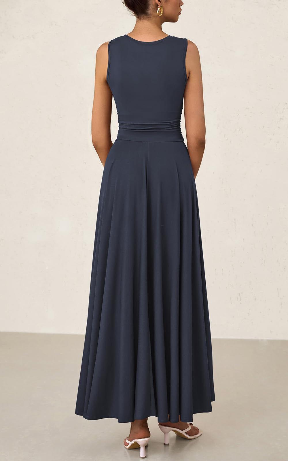 PRETTYGARDEN Womens Spring Dresses 2026 Casual Sleeveless Crewneck Aline Maxi Dress Stretch Tank Flowy Long Dresses (Navy, XX-Large)