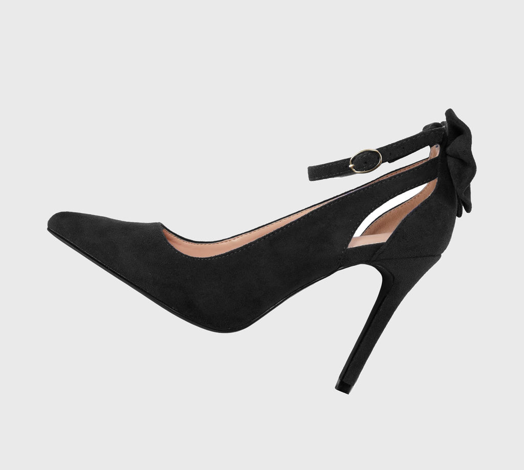Fashare Womens High Heels Pointed Toe Bowtie Back Ankle Buckle Strap Wedding Evening Party Dress Pumps Shoes A-Black