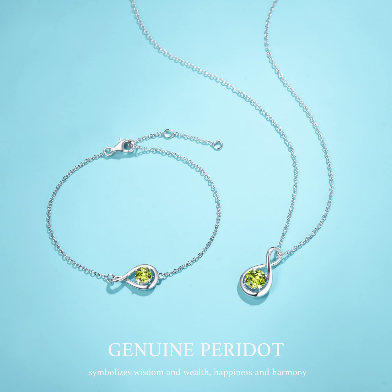 FANCIME Peridot Bracelet for Women August Birthstone Sterling Silver Infinity Link Bracelet Green Gemstone Fine Jewelry Birthday Anniversary Graduation Mothers Day Gifts for Mom Women Her, 6.7+1.2"