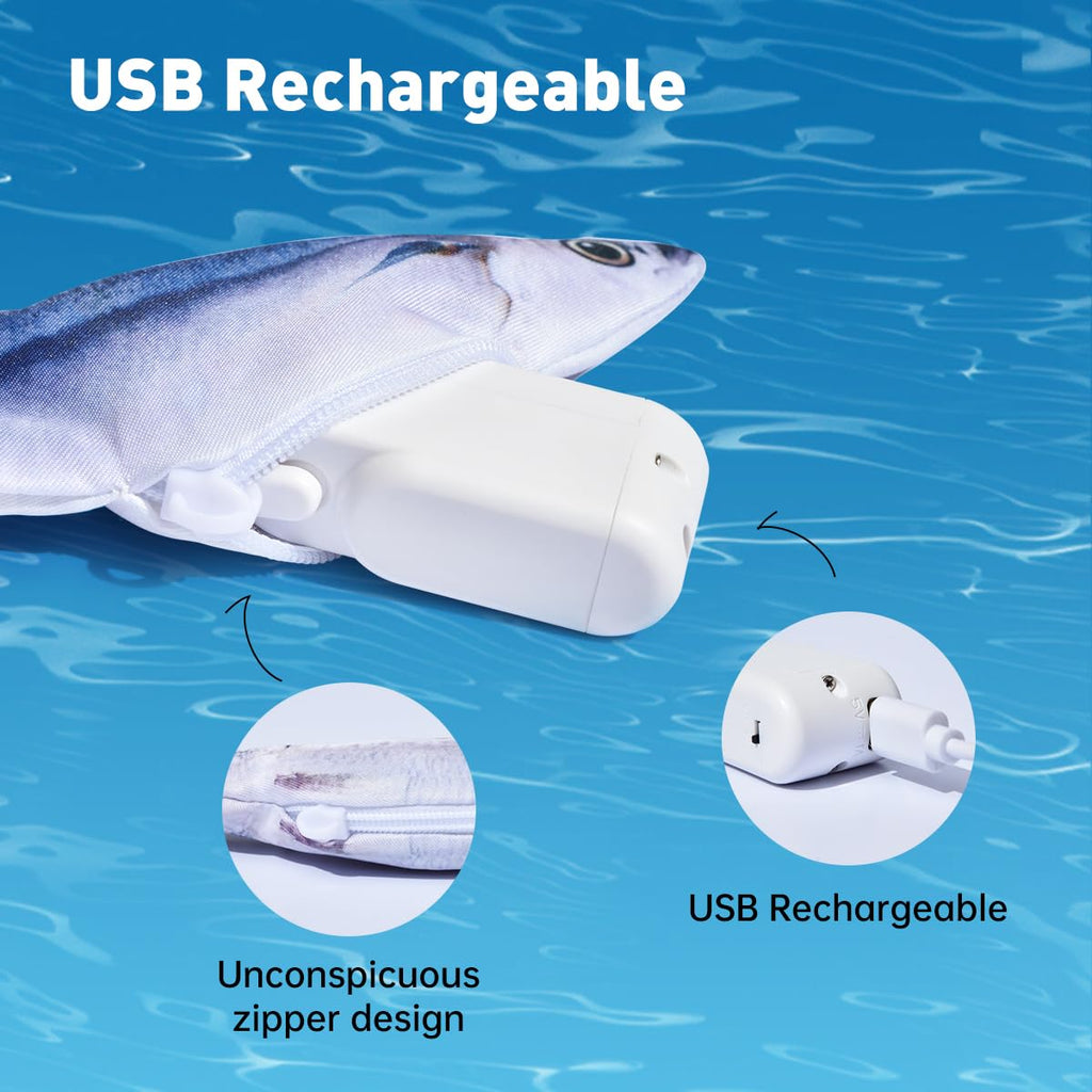Petgravity Bite-Sized Realistic Flopping Fish Cat Toys, 3 Pack, Interactive Cat Toys for All Breeds, Tap-Activated 3 Flapping Mode, Sardine/Saury/Yellow Croaker, 7.1 Inches, with Catnip, Rechargeable