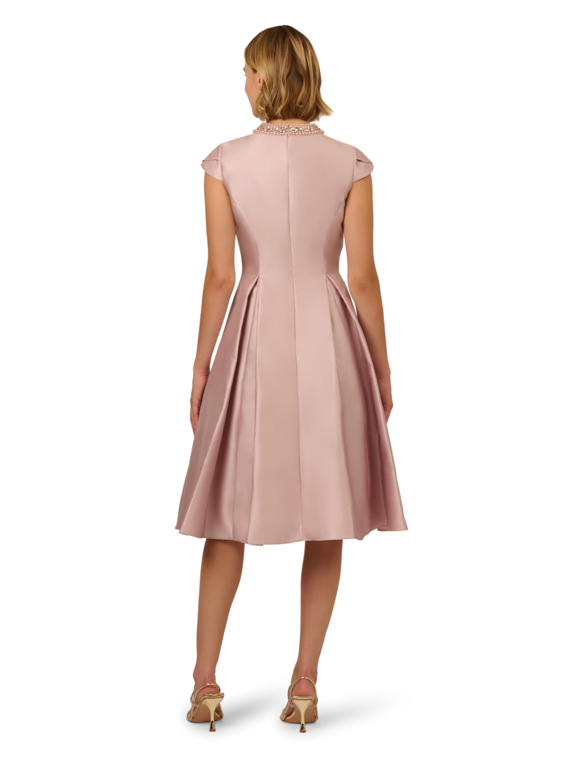 Adrianna Papell Women's Keyhole Mikado Midi Dress | Formal Cocktail Dress with Embellished Collar & Pleated Midi Skirt