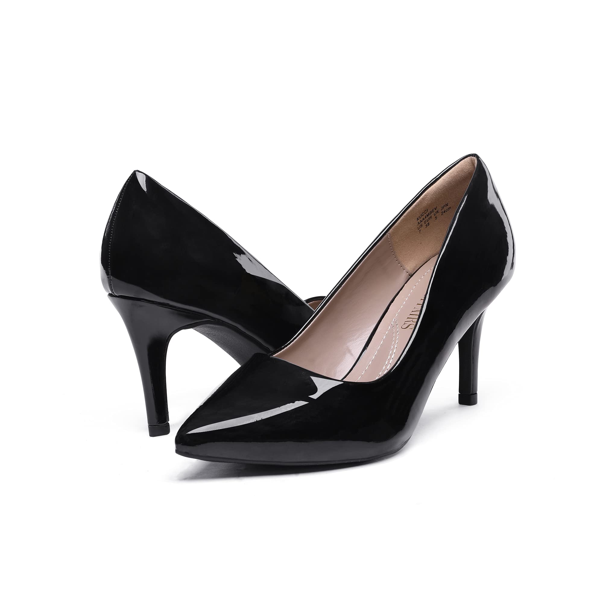 DREAM PAIRS Women's High Stiletto Heels Closed Pointed Toe Dress Pumps Shoes for Wedding Work Office Business, 3 Inches,Size 9.5,Black/Pat,KUCCI