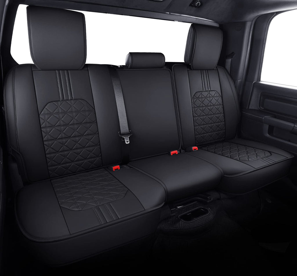 YIERTAI Dodge RAM Seat Covers Fit for 2009-2025 2026 1500HD 2010-2026 2500/3500HD Truck Full Set Crew Double Cab Quad Cab Waterproof Faux Leather Seat Covers(5 PCS Full Set/Black)