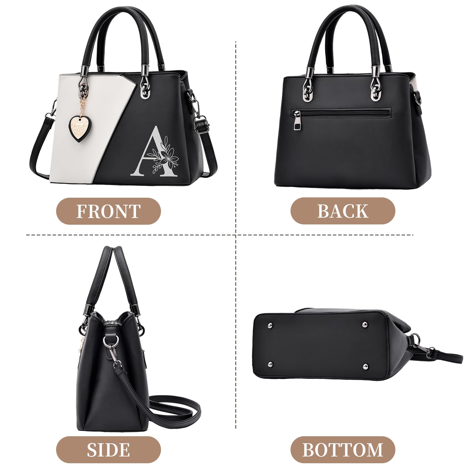 I IHAYNER Women PU Leather Purses and Handbags Top Handle Satchel Tote Shoulder Crossbody Initial Handbag for Ladies Black-S