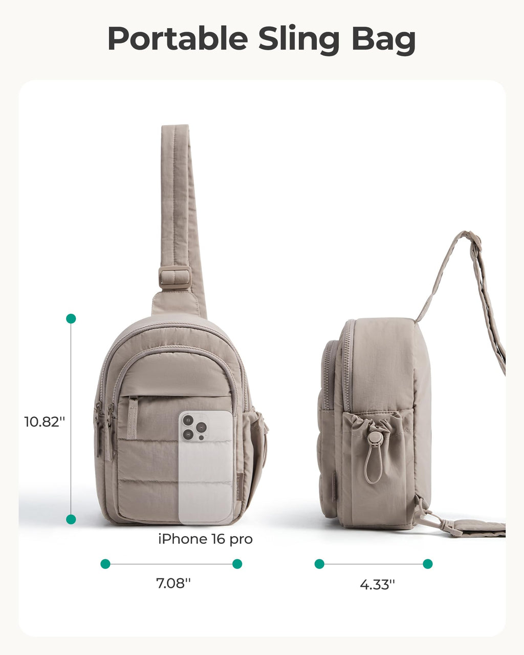 BAGSMART Small Sling Bag for Women, Puffer Crossbody Bag Purses Hobo Handbag Fanny Packs for Travel Hiking, Grey