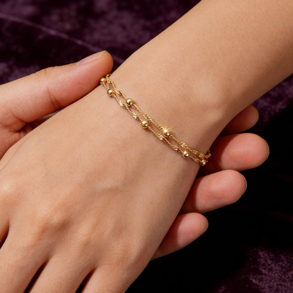 Midari 18K Yellow Gold Plating Bracelet for Women Double-Layer Twisted Cuban Link Layered Anklet Bracelet Adjustable Size 9.5"+2''
