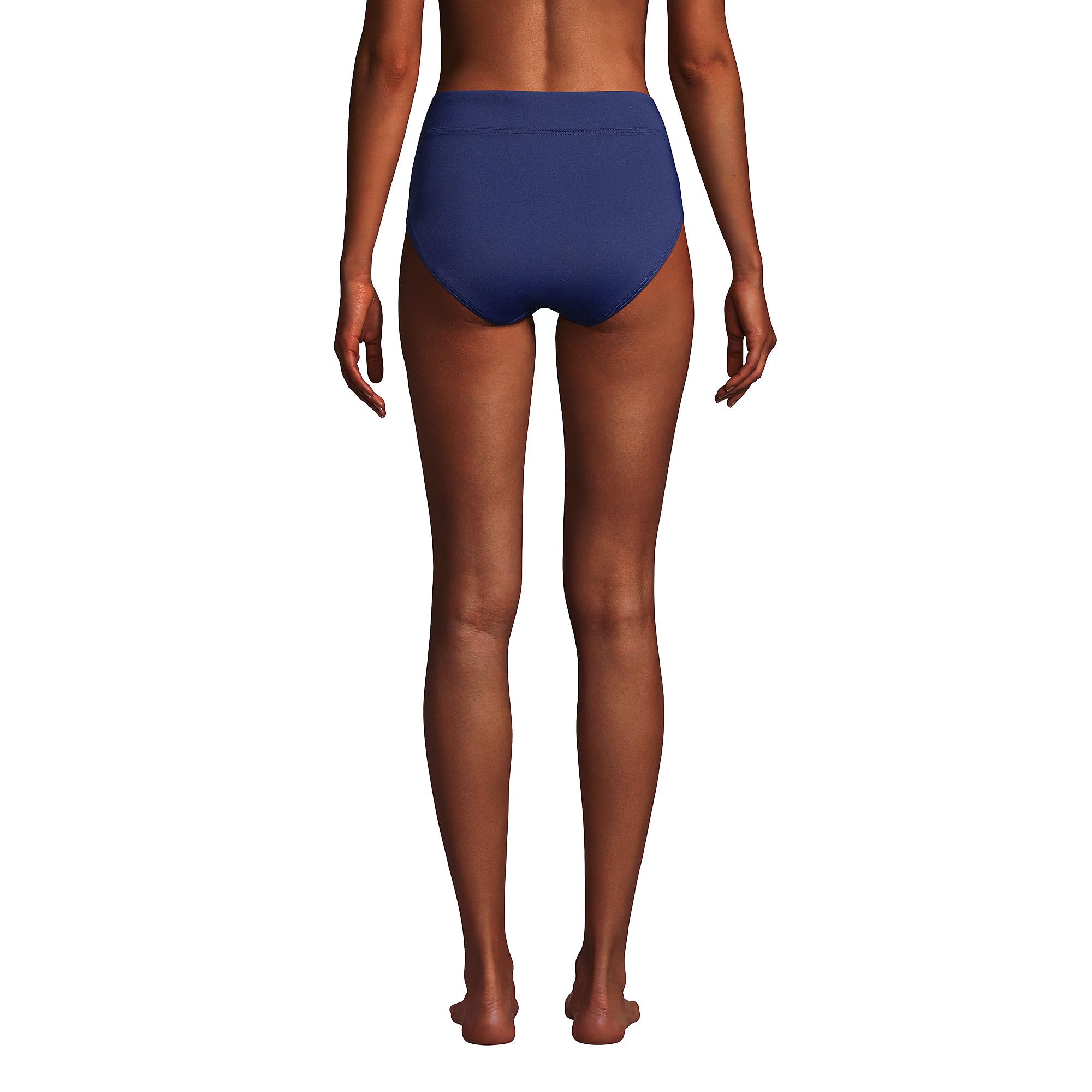 Lands' End Womens Chlorine Resistant High Waisted Bikini Bottoms Control Deep Sea Navy Regular 2