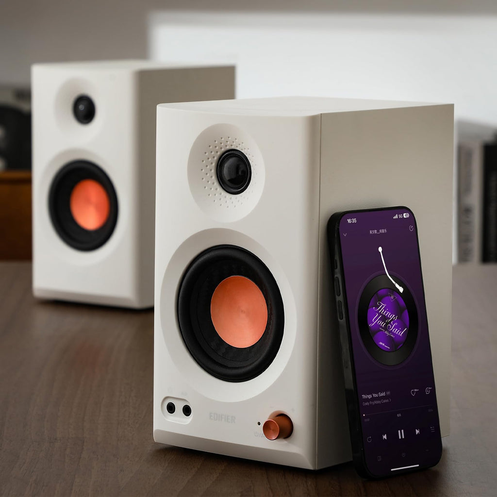 Edifier MR3 Powered Studio Monitor Speakers, Hi-Res Audio Certified Bluetooth V5.4 Active Bookshelf Loudspeakers, 2.0 Computer Speaker with Headphone Output RCA AUX Balanced TRS Input (White)