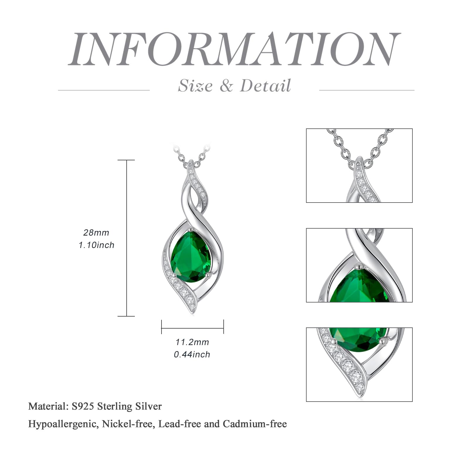 HPQQ Emerald Necklace May Birthstone Jewelry Sterling Silver Pendant Infinity Love Jewelry Birthday Gifts for Women Wife Mom