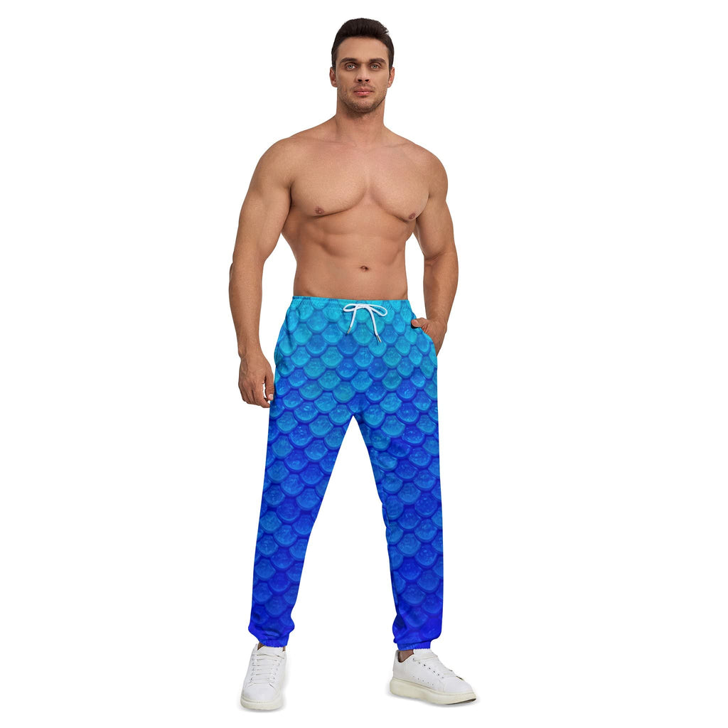 Men Fish Scales Pants Sweatpants Sea Joggers King Costumes Pant Sports Halloween Costume Outfits Performance Gifts Blue