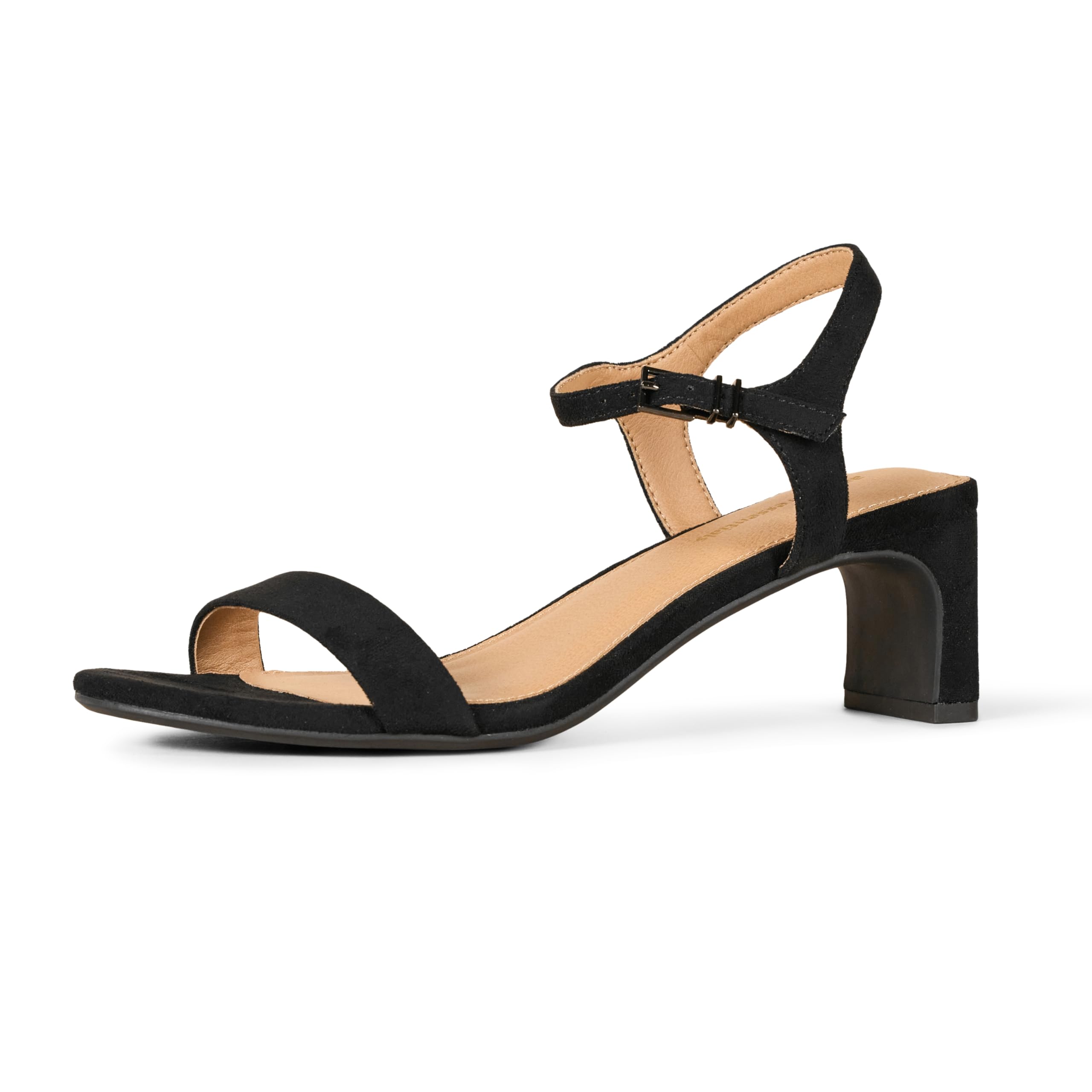 Amazon Essentials Women's Ankle Strap Low Heel, Black Faux Suede, 8