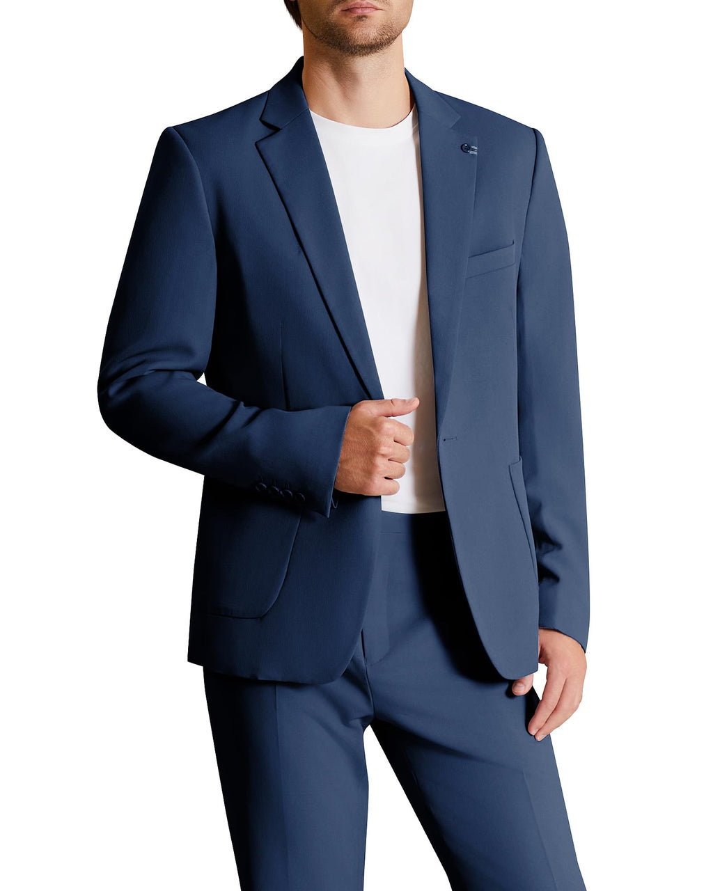 WULFUL Men's 2 Piece Slim Fit Suit Set One Button Blazer Jacket Pants Set Navy