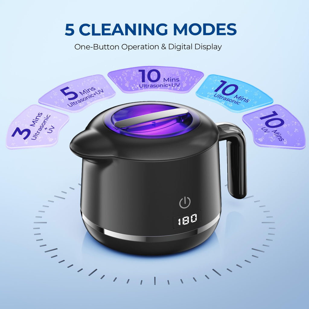 GYNHD Dental Ultrasonic Retainer Cleaner Machine: Dental Cleaning Pod for Denture/Mouth Guard/Aligner/Night Guard/Braces/Toothbrush Heads/Jewelry - 45kHz Retainer Cleaner with Digital Timer & 200ML