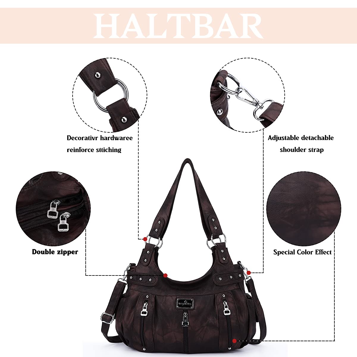 Angel Kiss Large Purses and Handbags for Women Washed Faux Leather Crossbody Hobo Satchel Shoulder Handbag Tote Purse