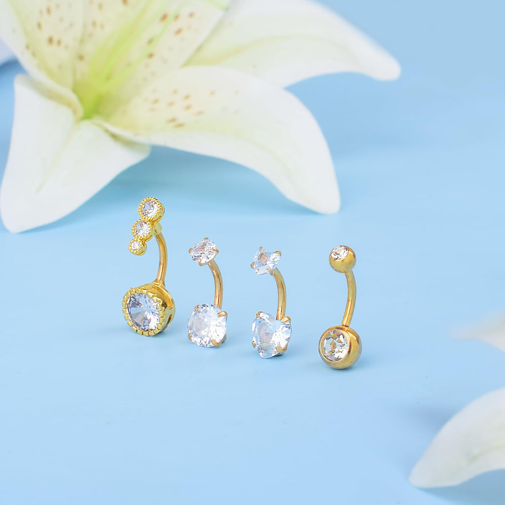 LEE&RO Gold Belly Button Ring Dangle Stainless Steel Belly Rings 14G Belly Button Piercing Cute Navel Ring Belly Piercing Jewelry