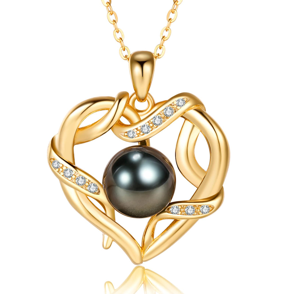 NONNYL Jewelry for Women Wedding Birthday Anniversary Christmas Gifts for Women- Tahitian Black Pearl- Heart Necklace- Wife Mom Girlfriend Her Anniversary Birthday- Mothers Day Valentine Jewelry Gifts