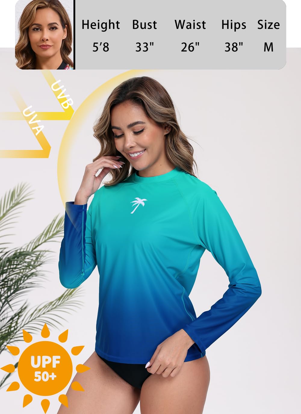 Halcurt Women's Long Sleeve Rash Guard Swim Shirts Quick Dry UPF50+ UV Sun Protection Swimsuit Top Ombre Purple Red M