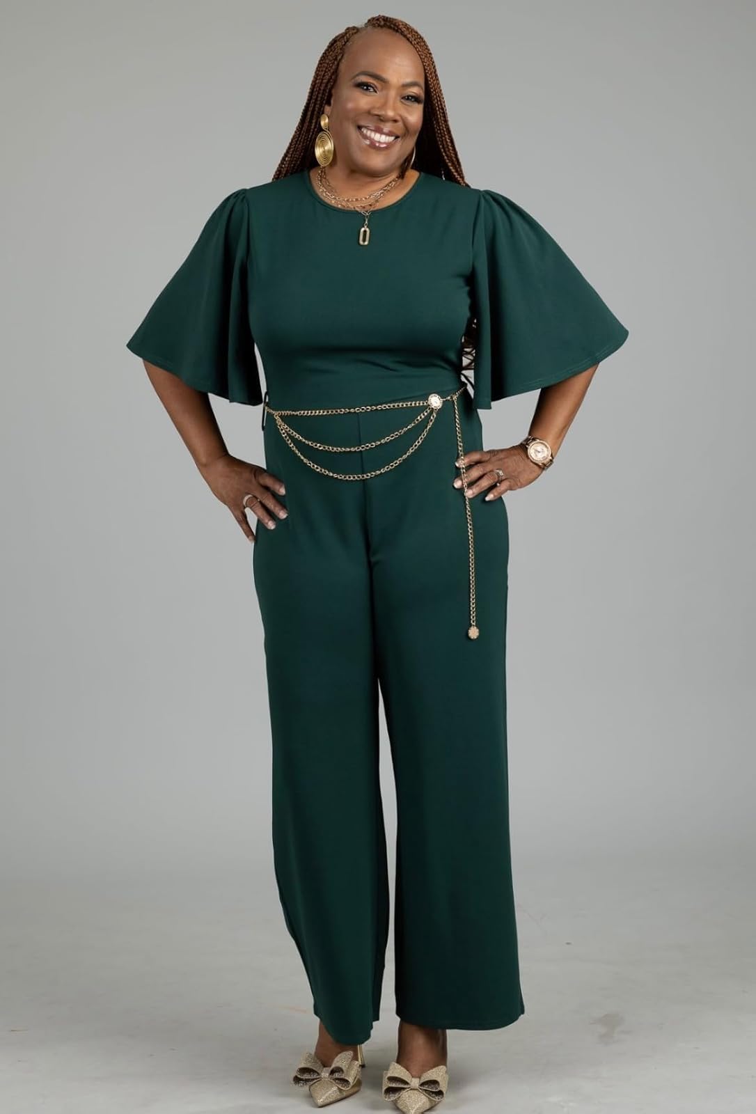 BessCops Womens Loose Short Sleeve Belted Wide Leg Pant Romper Jumpsuit Casual Business One Piece Outfits Green