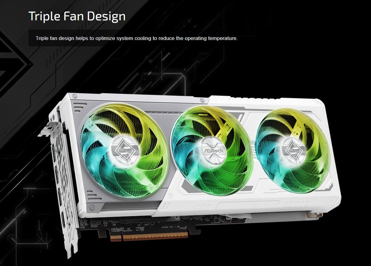 ASRock AMD Radeon RX 9070 XT Steel Legend 16GB White GPU 20Gbps GDDR6 256Bit (3rd Gen RT 2nd Gen AI Accelerators) PCIe5.0 800W 2x8-pin Triple Fan DP2.1a HDMI2.1b Graphics Card 2.9 Slot