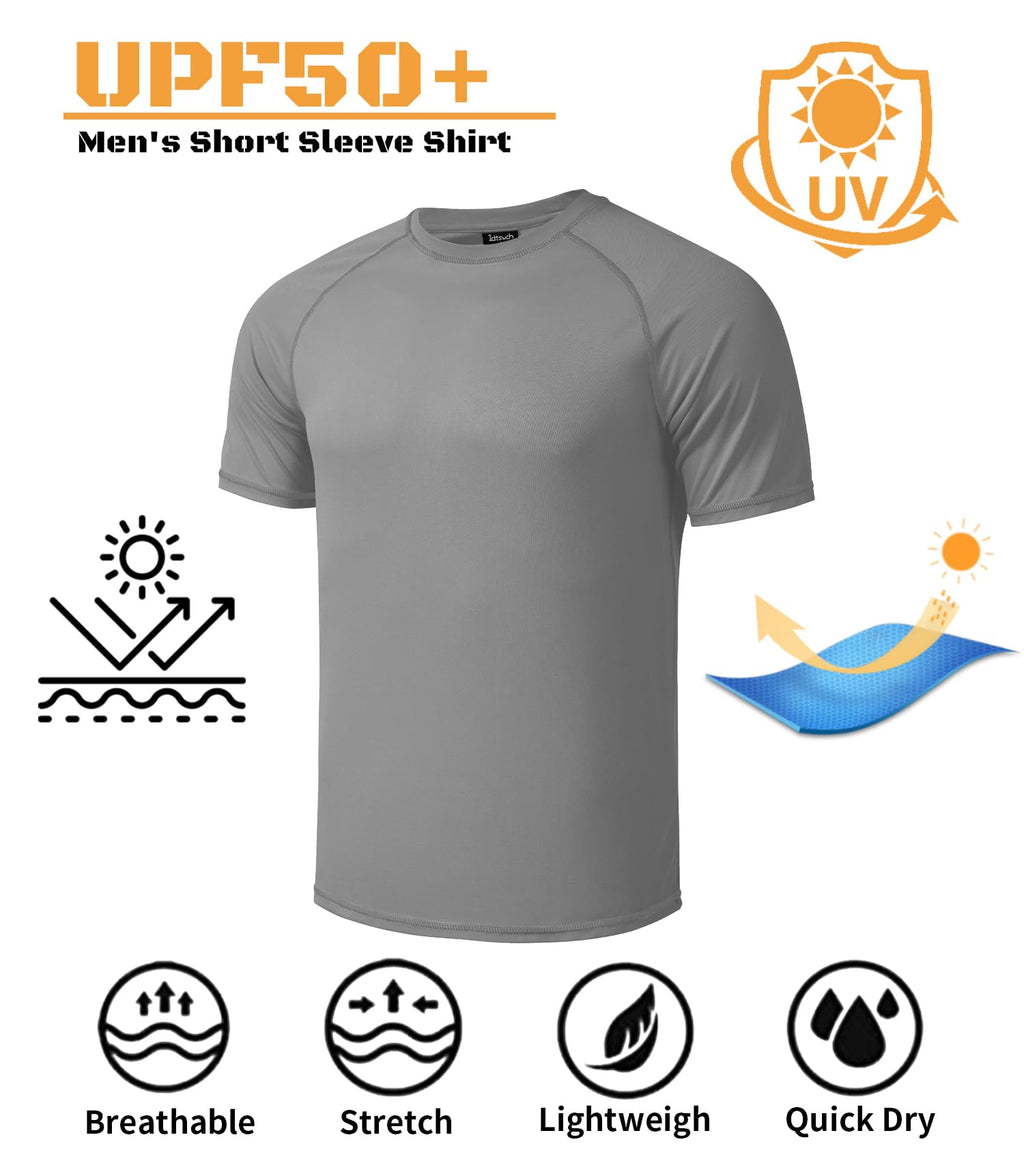 Mens Big and Tall Swim Shirt Sun Protection UPF 50+ Rash Gard Quick Dry T-Shirt Light Grey