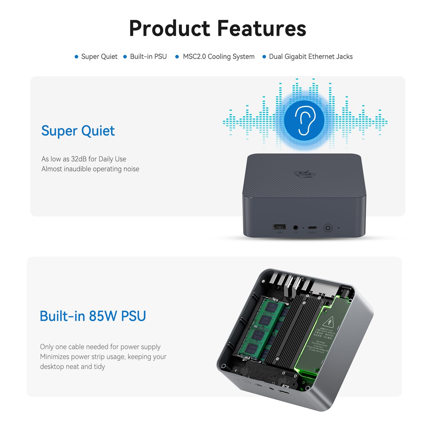 Beelink EQi12 Mini PC Intel i5 1235U(10C/12T,up to 4.4GHZ),16GB DDR4,500GB SSD Mini Computer Supports 4K Dual Screen Display/WiFi6/BT5.4/Dual 1000M LAN