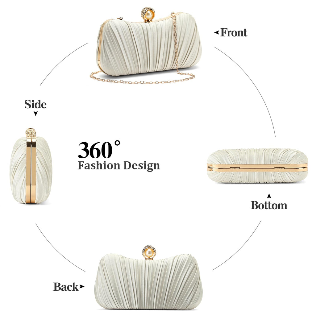 RNIEGA Small Clutch Purses for Women Evening Bag Pleated Satins Clutch Purse Luxury Handbags for Wedding Party