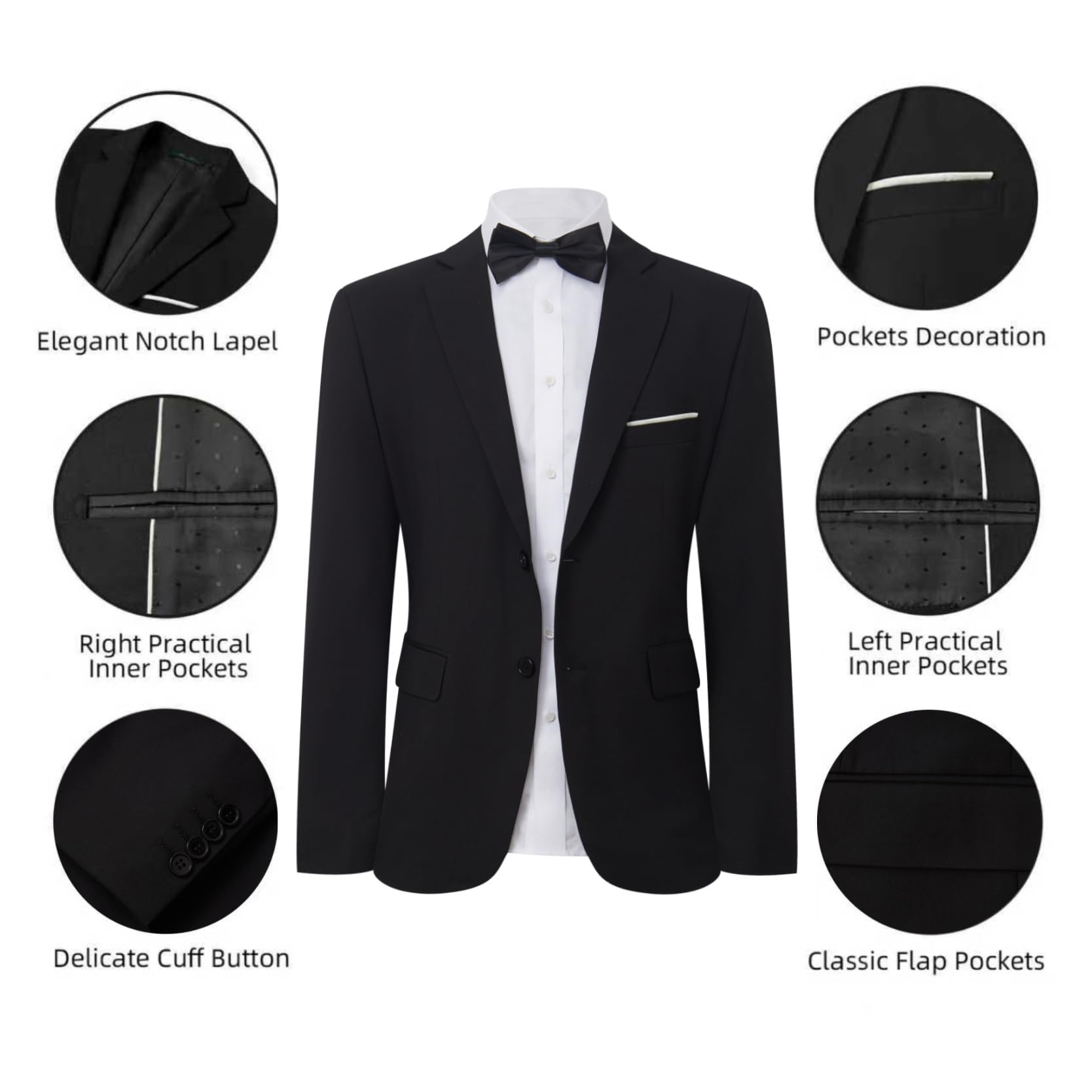 Men's Suit Set 2Pcs Slim Fit Elegant Solid Dress Blazer Pants,Formal Mens Tuxedo Set Single Breasted 2 Button for Business,Weddings,Parties,Proms,Interview,Funeral,Office(QH2501-Black-5-XL)