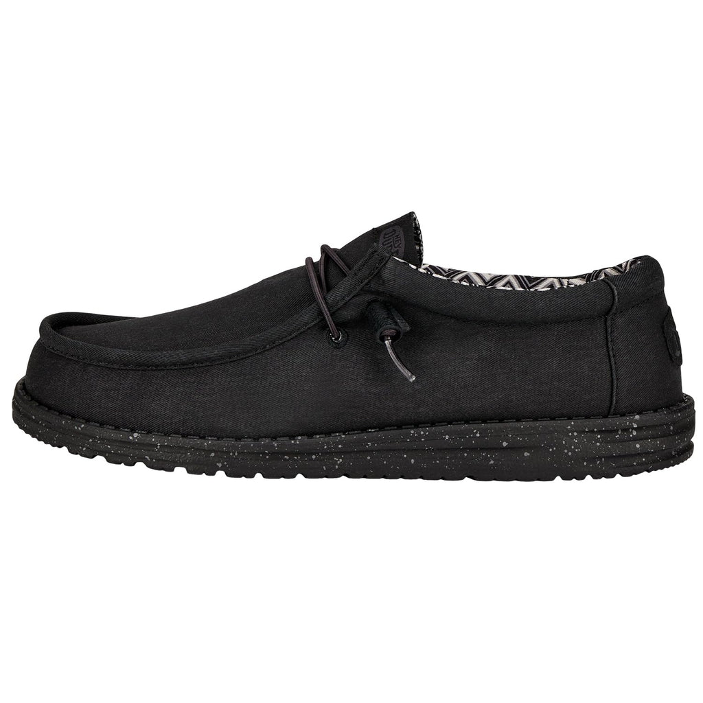 HEYDUDE Men's Wally Stretch Canvas Black/Black Size 12 | Men's Shoes | Men Slip-on Loafers | Comfortable & Light-Weight