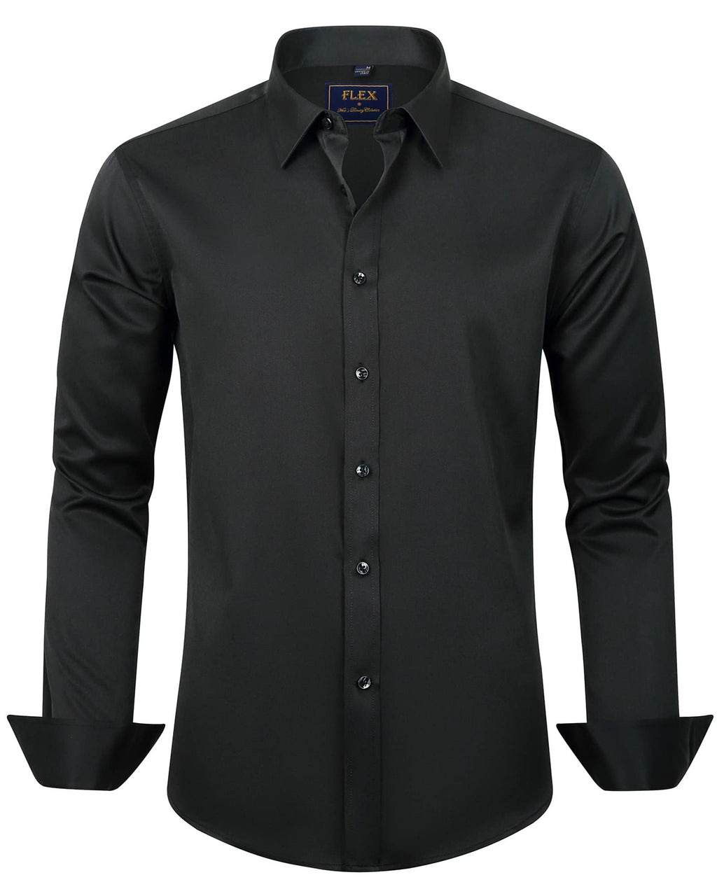 J.VER Men's Dress Shirts Solid Long Sleeve Stretch Wrinkle-Free Formal Shirt Business Casual Button Down Shirts Black XL