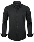 J.VER Men's Dress Shirts Solid Long Sleeve Stretch Wrinkle-Free Formal Shirt Business Casual Button Down Shirts Black XL