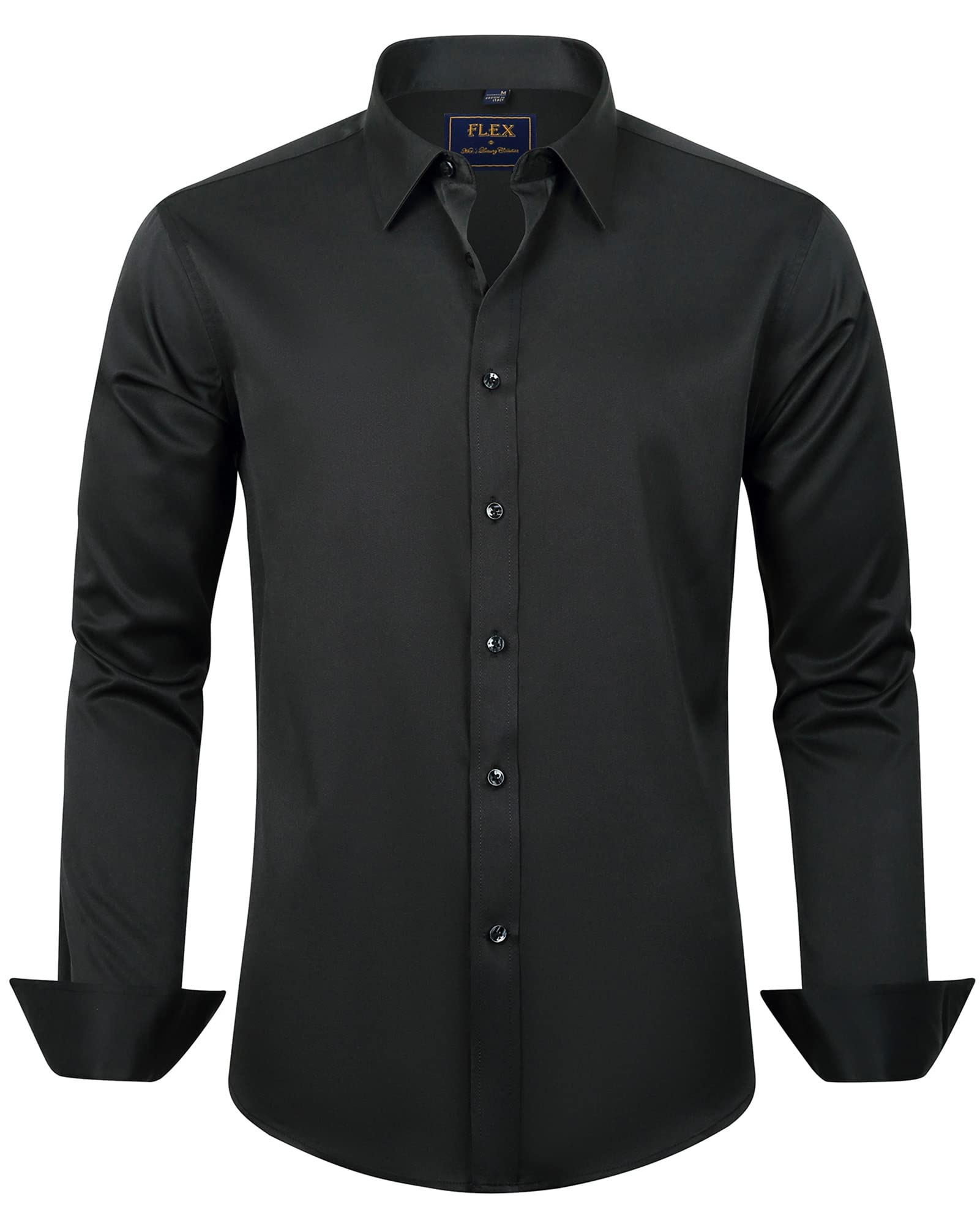 J.VER Men's Dress Shirts Solid Long Sleeve Stretch Wrinkle-Free Formal Shirt Business Casual Button Down Shirts Black XL