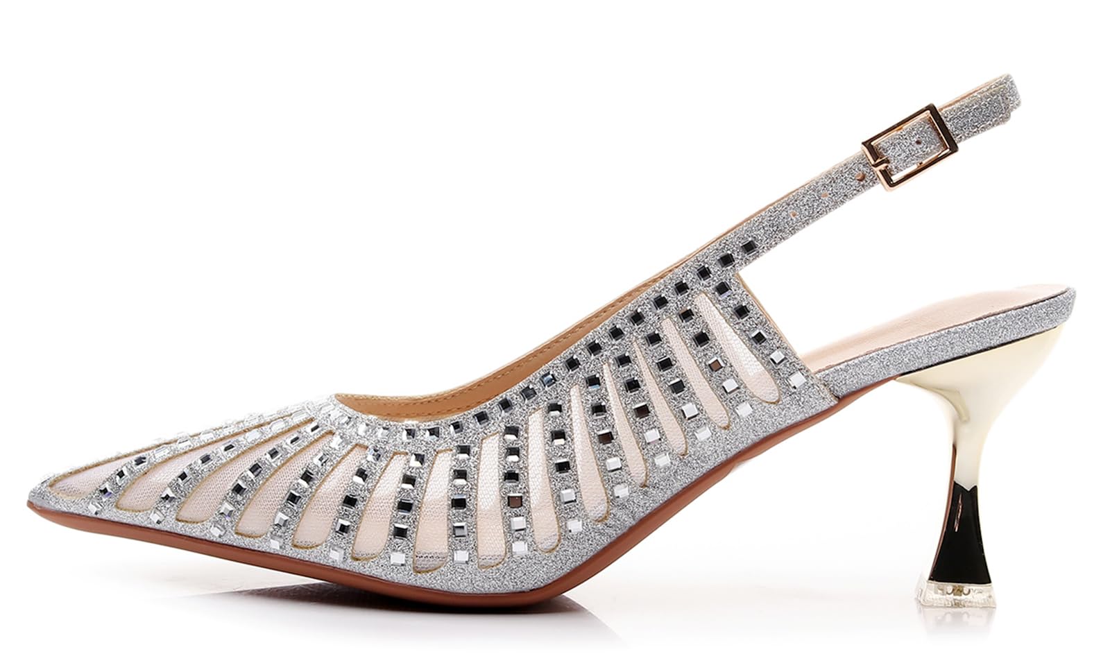 VenusCelia Women's Graceful Lady Slingback Pump Shoe (10.5 M US,Silver)