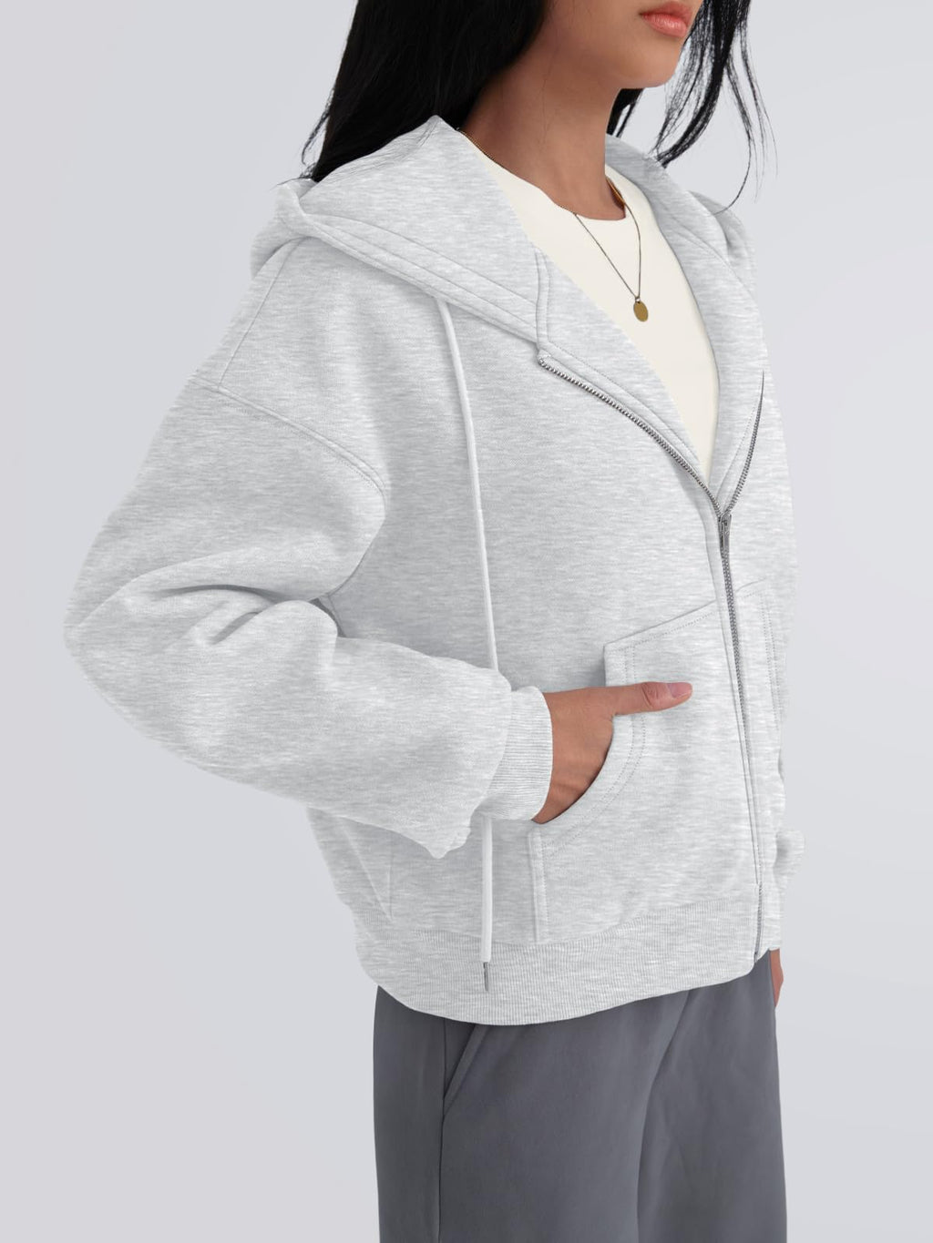 Trendy Queen Zip Up Hoodies For Women Oversized Sweatshirts Fall Fashion Outfits 2026 Cropped Pullover Sweaters Y2k Fleece Jackets Comfy Gym Tops Teen Girls Clothes Grey S