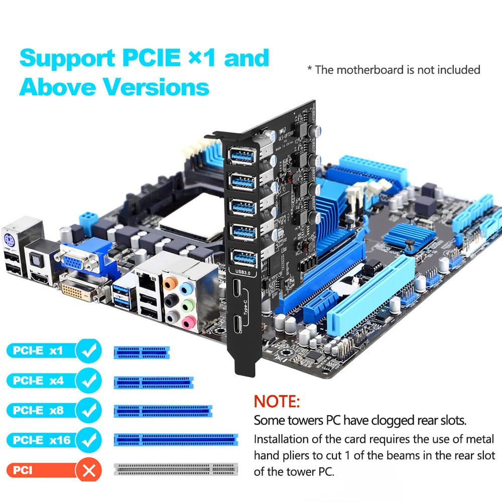 YEELIYA PCIE USB 3.0 Expansion Card 7 Ports (5X Type-A and 2 USB C) PCIe Card Super Speed PCI Express USB3 Hub Controller Adapter for Windows 11/10/8/7/XP and MAC OS/Linux