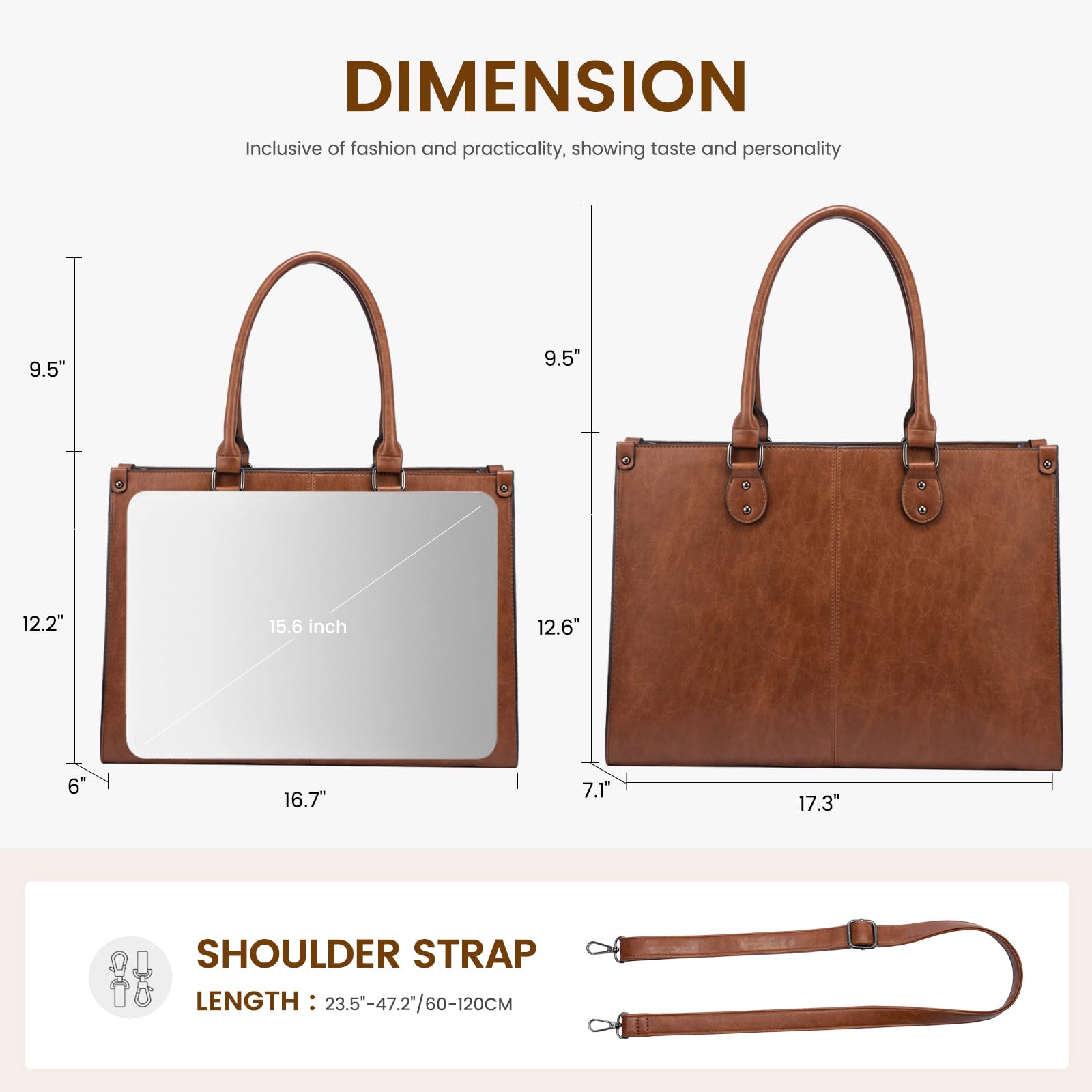 LOVEVOOK Laptop Tote Bag for Women, 15.6 Inch Large Capacity Vintage Leather Work Computer Bag, Business Casual Shoulder Handbag, Dark Brown