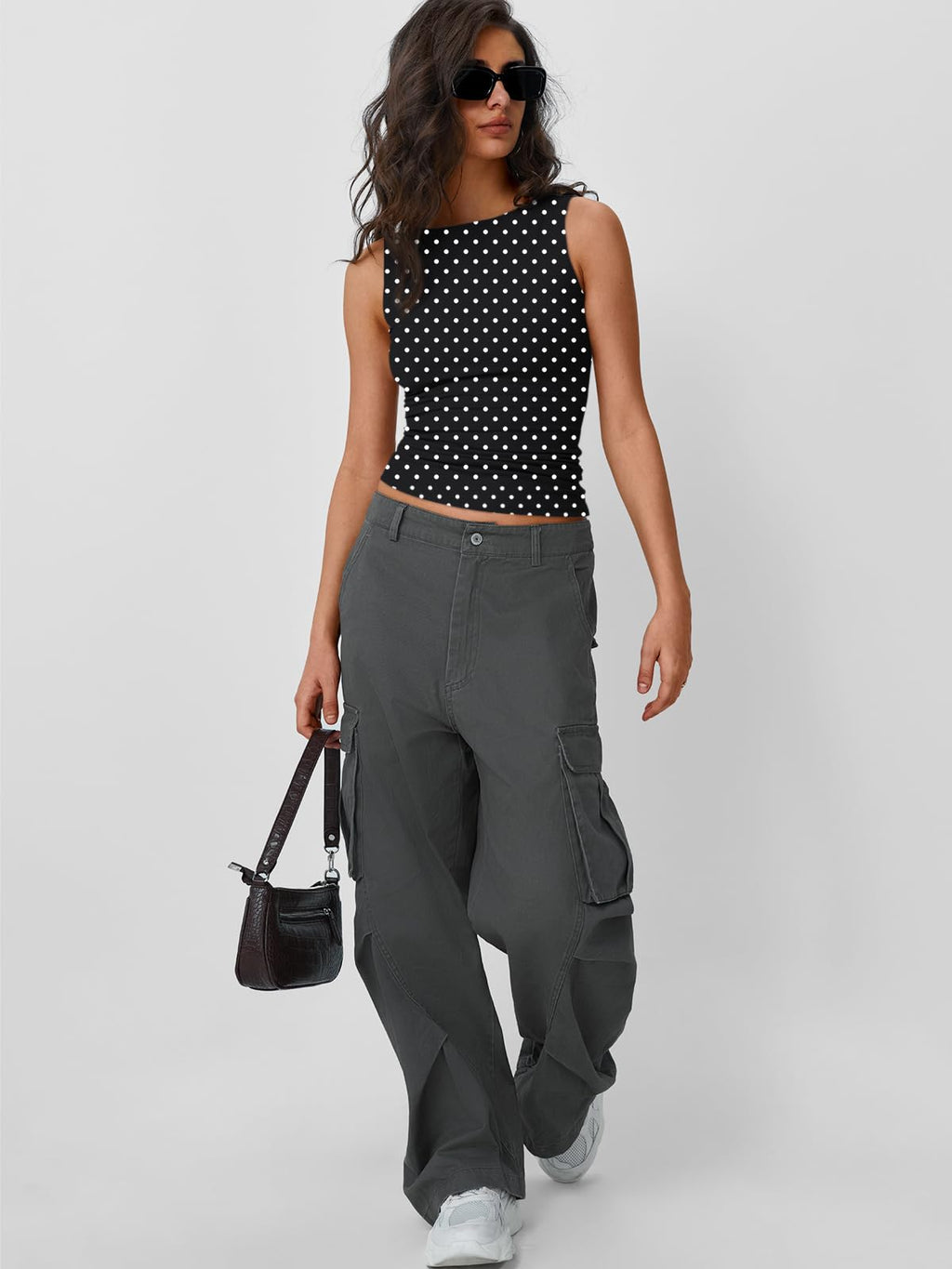 Trendy Queen Women Going Out Summer Tank Tops Spring Casual Basic Cute 2026 Sleeveless Shirt Vacation Fashion Outfit Clothes BlackDots M