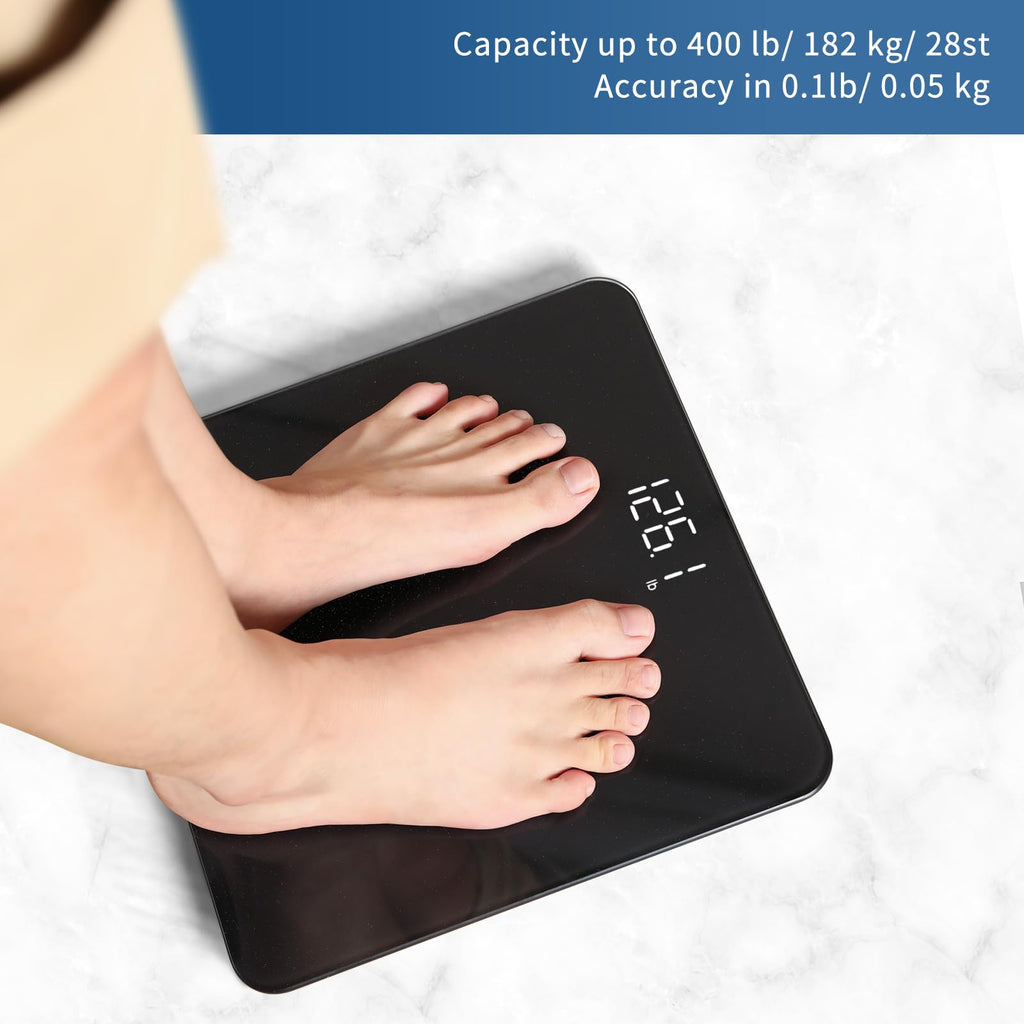 Vitafit Scale for Body Weight, High Accuracy 0.1lb by Our Professional Factory Since 2001, Digital Weight Scale LED and Step On, 3*AAA Batteries Included, 400lb/182kg, Spray Silver Black